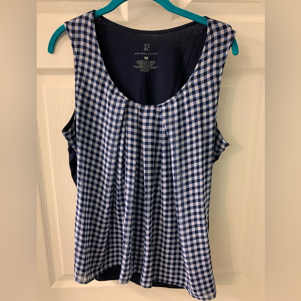 New York and Company Blue Navy White Plaid Tank Camisole Size XL